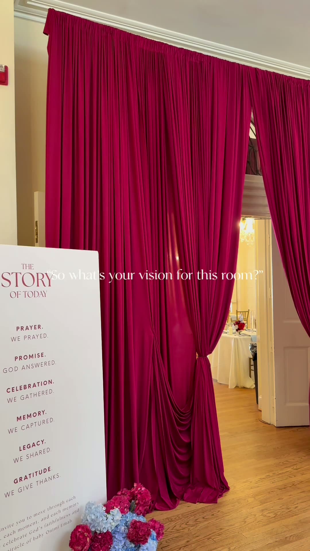 A short vertical film of the room being set and the custom dessert activation in service.